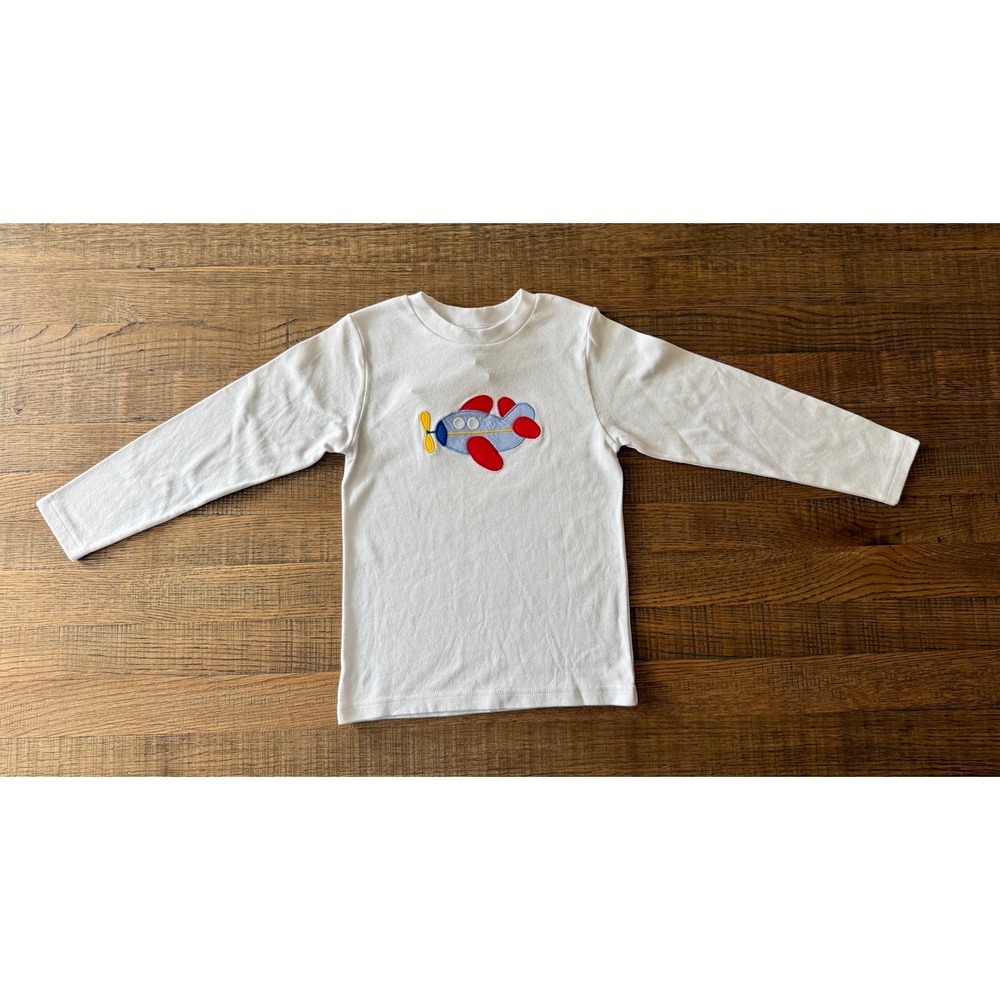 Southern Sunshine Boys White Airplane Applique Long Sleeve T-Shirt Size 5 NEW